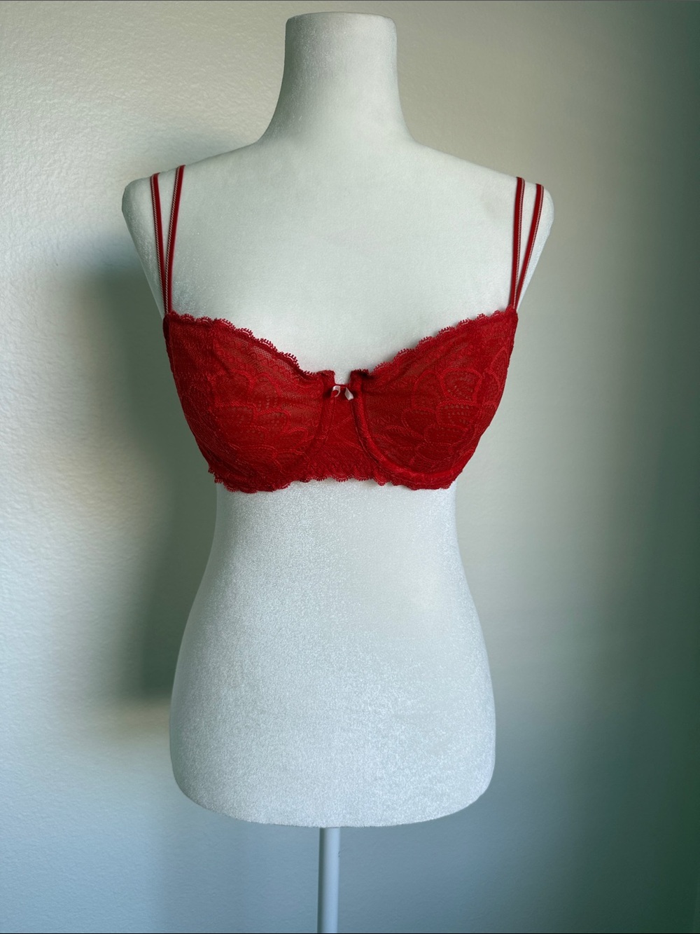Chantelle Red Lace Demi Bra with Double Straps